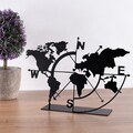 Decoratiune, Worl Map, 18x26 cm, Metal, Negru
