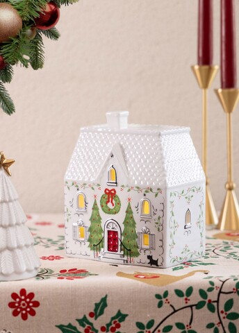 Decoratiune, SUS0225, 14x9x17 cm, Ceramica, Rosu/Alb