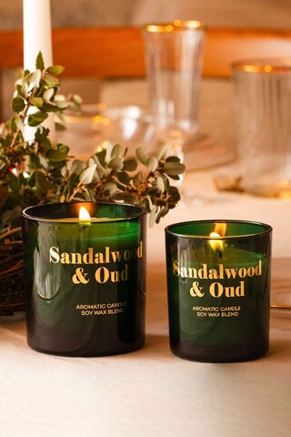 Set de lumanari, Glam Sandalwoodd & Oud, Sticla, Verde