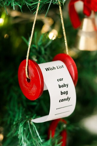 Ornament de brad de Crăciun, BSY310, 4.2x3.5 cm, Lemn, Rosu