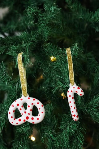 Ornament de brad de Crăciun, BSY521, Ceramica, Alb/Rosu