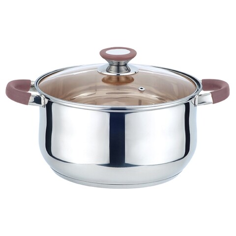 Oala cu capac Muhler, MR-4274, inox/sticla, 22 cm, 4.3 L, maro