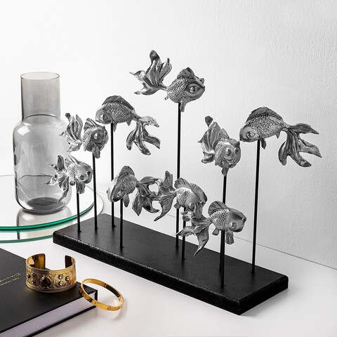 Decoratiune, GOLDFISH 3, Poliester, Argintiu