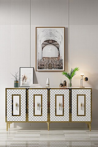 Consola, Hanah Home, Puma 150, 150x75x32 cm, PAL , Alb/Auriu