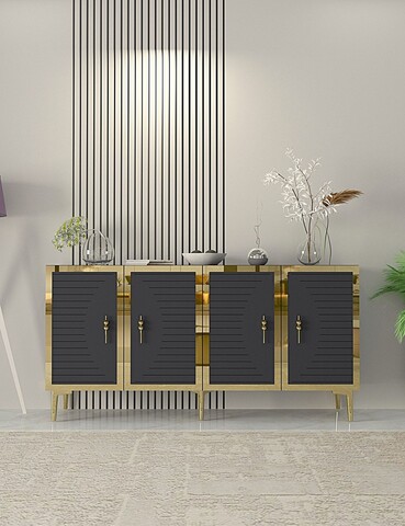 Consola, Hanah Home, Tuna, 150x75x32 cm, PAL , Antracit / Aur