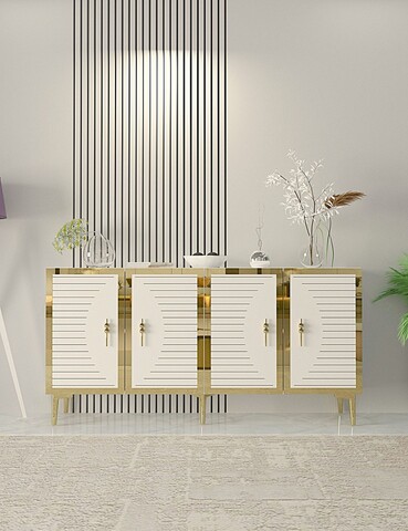 Consola, Hanah Home, Tuna, 150x75x32 cm, PAL , Alb/Auriu