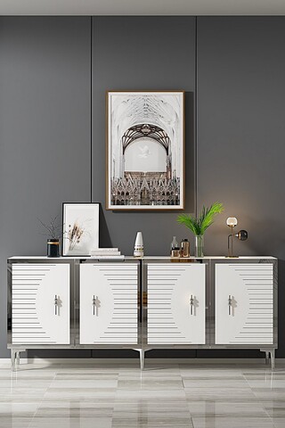 Consola, Hanah Home, Tuna 180, 180x75x32 cm, PAL , Alb / Argintiu