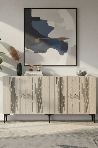 Consola, Hanah Home, Rain 150, 150x75x32 cm, PAL , Alb / Travertin