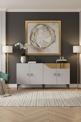 Consola, Hanah Home, Gama 150, 150x75x32 cm, PAL , Alb/Auriu