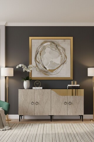 Consola, Hanah Home, Gama 150, 150x75x32 cm, PAL , White / Travertine / Gold