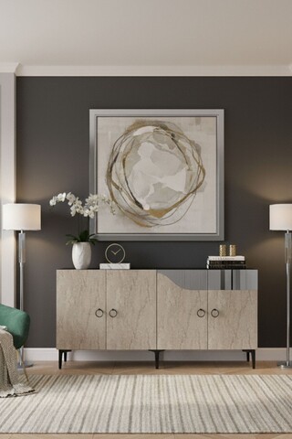 Consola, Hanah Home, Gama 150, 150x75x32 cm, PAL , White / Travertine / Silver