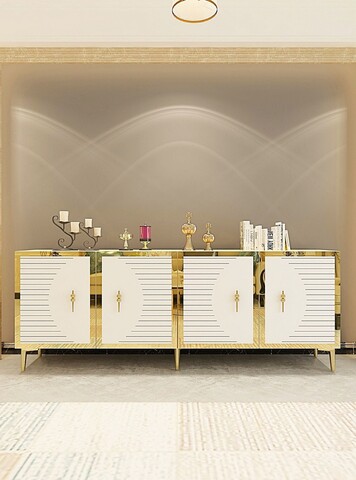 Consola, Hanah Home, Tuna 180, 180x75x32 cm, PAL , Stejar Safir / Alb / Auriu