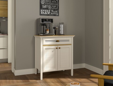 Dulap de bar pentru cafea, Hanah Home, FRN-21035, 80.4x90.1x52.1 cm, PAL, Crem / Stejar / Gri