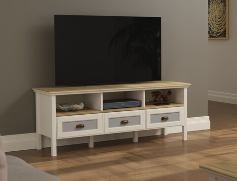 Comoda TV, Hanah Home, FRN-21030, 149.6x58x44.2 cm, PAL, Crem / Stejar / Gri