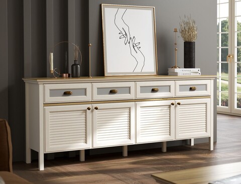 Consola, Hanah Home, FRN-21009, 200.4x82.1x44.2 cm, PAL, Crem / Stejar / Gri