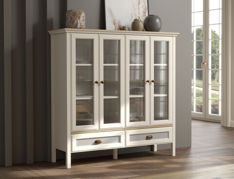 Dulap multifunctional, Hanah Home, FRN-21029, 136x136.8x46.1 cm, PAL, Crem / Stejar / Gri