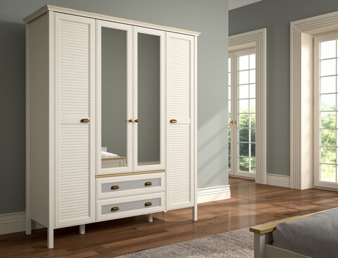 Dulap pentru haine, Hanah Home, FRN-21001, 165.2x195.7x59.9 cm, PAL, Crem / Stejar / Gri