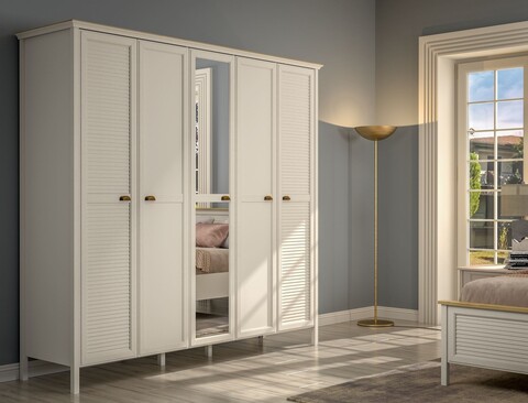 Dulap pentru haine, Hanah Home, FRN-21005, 228.8x215.9x60.9 cm, PAL, Crem