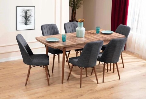 Extendable Dining Table & Chairs Set (7 Pieces), Hanah Home, Lidyana, Frame: 70% HORNBEAM/30% MELAMINE COATED CHIPBOARD, Antracit