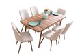 Extendable Dining Table & Chairs Set (7 Pieces), Hanah Home, Lidyana, Frame: 70% HORNBEAM/30% MELAMINE COATED CHIPBOARD, Crem