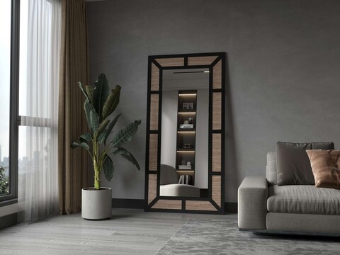 Oglinda Cheval, Hanah Home, Rattan, 90x180 cm, Metal, Negru