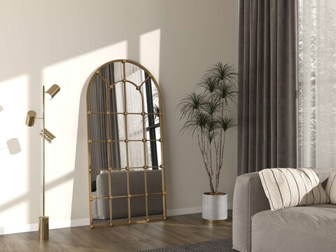 Oglinda Cheval, Hanah Home, Ovalis, 90x180 cm, Metal, Auriu