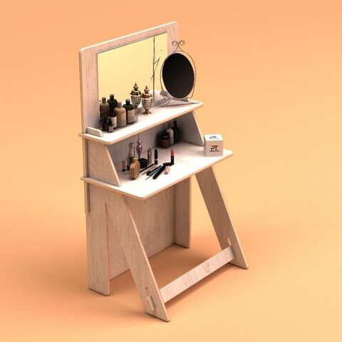 Masa de machiaj, Hanah Home, Beauty Natural, 85x160x45 cm, 100% BIRCH PLYWOOD, Lemn natural