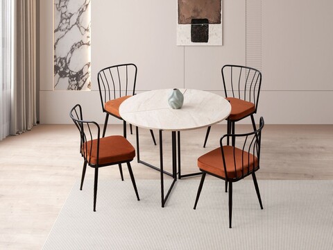 Masa extensibila, Hanah Home, Yaprak, 100x72x100 cm, PAL, Travertin / Negru