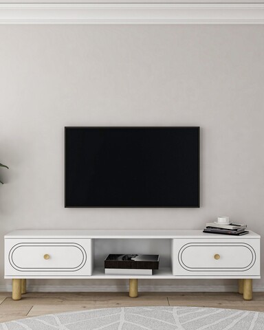 Comoda TV, Hanah Home, Polen Bohem, 150x40.6x29.6 cm, PAL , Alb