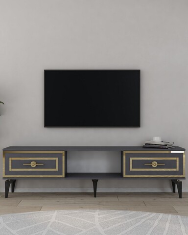 Comoda TV, Hanah Home, Viola, 150x44.6x29.6 cm, PAL , Antracit / Aur