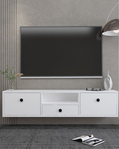 Comoda TV, Hanah Home, 1301-DROP-1, 140x30x30 cm, PAL , Alb/Negru