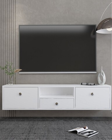 Comoda TV, Hanah Home, 1301-DROP-1, 140x30x30 cm, PAL , Alb / Argintiu