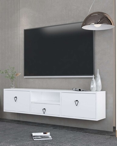 Comoda TV, Hanah Home, 1303-DROP-1, 140x30x30 cm, PAL , Alb/Negru