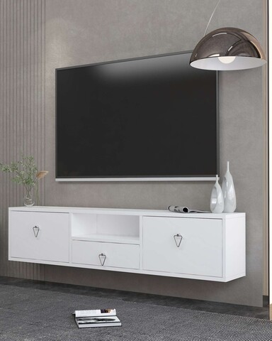 Comoda TV, Hanah Home, 1303-DROP-1, 140x30x30 cm, PAL , Alb / Argintiu