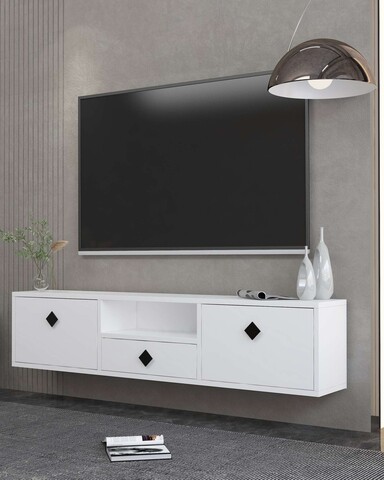 Comoda TV, Hanah Home, 1305-DROP-1, 140x30x30 cm, PAL , Alb/Negru