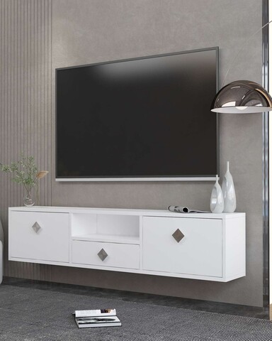 Comoda TV, Hanah Home, 1305-DROP-1, 140x30x30 cm, PAL , Alb / Argintiu