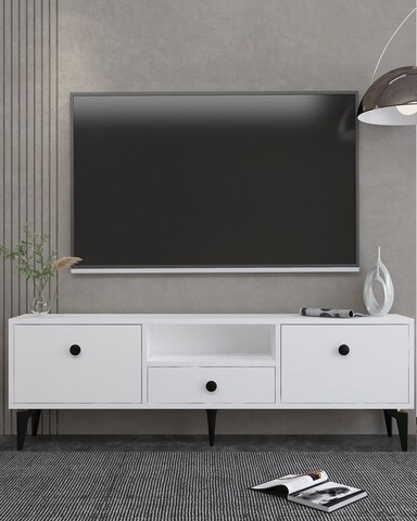Comoda TV, Hanah Home, 1300-DROP-1, 140x49x30 cm, PAL , Alb/Negru