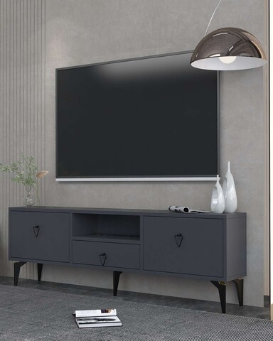 Comoda TV, Hanah Home, 1302-DROP-1, 140x49x30 cm, PAL , Antracit / Negru