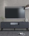 Comoda TV, Hanah Home, 1302-DROP-1, 140x49x30 cm, PAL , Antracit / Argintiu