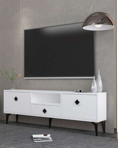 Comoda TV, Hanah Home, 1304-DROP-1, 140x49x30 cm, PAL , Alb/Negru