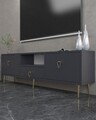 Comoda TV, Hanah Home, 1306-DROP-1, 140x45x30 cm, PAL , Antracit / Aur