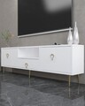 Comoda TV, Hanah Home, 1306-DROP-1, 140x45x30 cm, PAL , Alb/Auriu