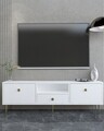 Comoda TV, Hanah Home, 1307-DROP-1, 140x45x30 cm, PAL , Alb/Auriu