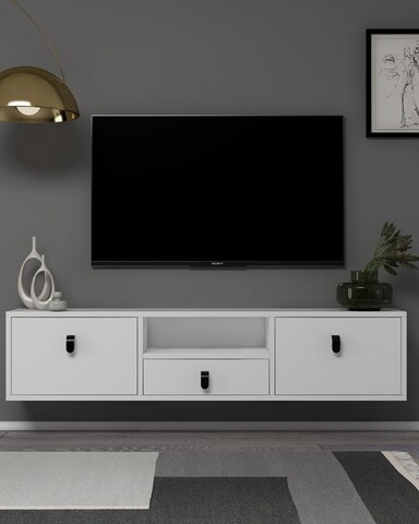 Comoda TV, Hanah Home, 1309-DROP-1, 140x30x30 cm, PAL , Alb