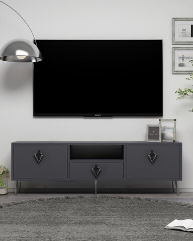 Comoda TV, Hanah Home, 1311-DROP-32, 140x45x30 cm, PAL , Anthracite / Black / Silver