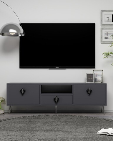 Comoda TV, Hanah Home, 1312-DROP-32, 140x45x30 cm, PAL , Anthracite / Black / Silver