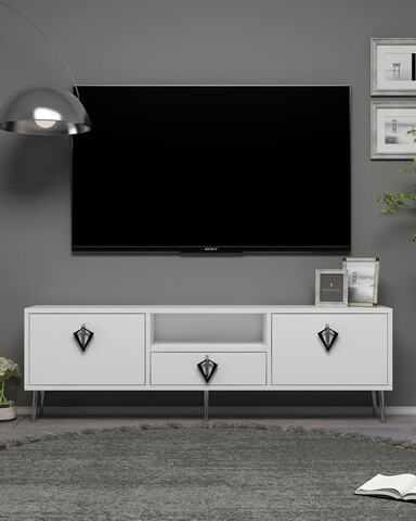 Comoda TV, Hanah Home, 1312-DROP-32, 140x45x30 cm, PAL , White / Black / Silver
