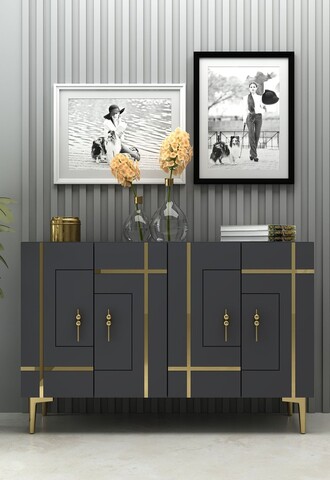 Consola, Hanah Home, Sina, 120x80x29.6 cm, PAL , Antracit / Aur