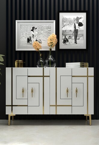 Consola, Hanah Home, Sina, 120x80x29.6 cm, PAL , Alb/Auriu