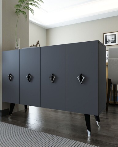 Consola, Hanah Home, 8164KM-32, 120x80x29.6 cm, PAL , Anthracite / Black / Silver